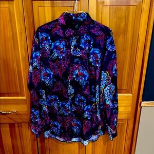 Floral Blue and Purple Men's Shirt. 5XL, fits like 4XL.